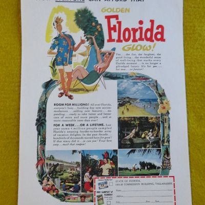 1953 Golden Florid Glow with Man Standing While a Woman Sits in a Chair