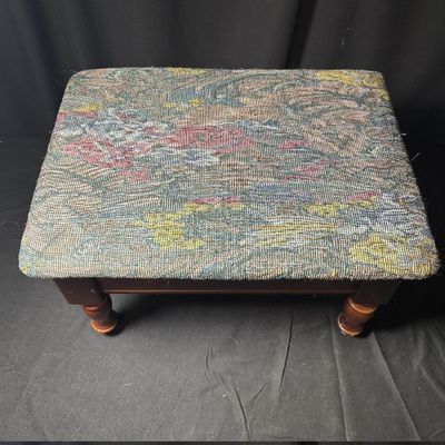 Vintage Wooden Footstool with Upholstered Top and Storage Compartment