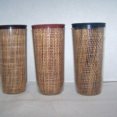 THERMAL WARE STRAW WEAVE 3 TALL TUMBLERS