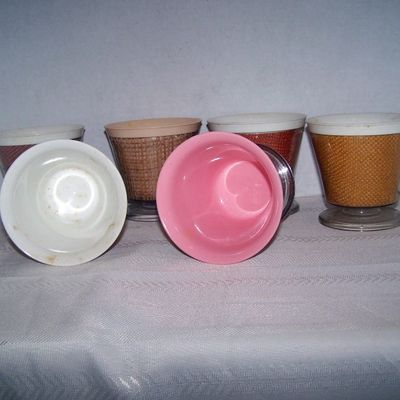 THERMAL WARE STRAW WEAVE 6 FOOTED SHERBETS