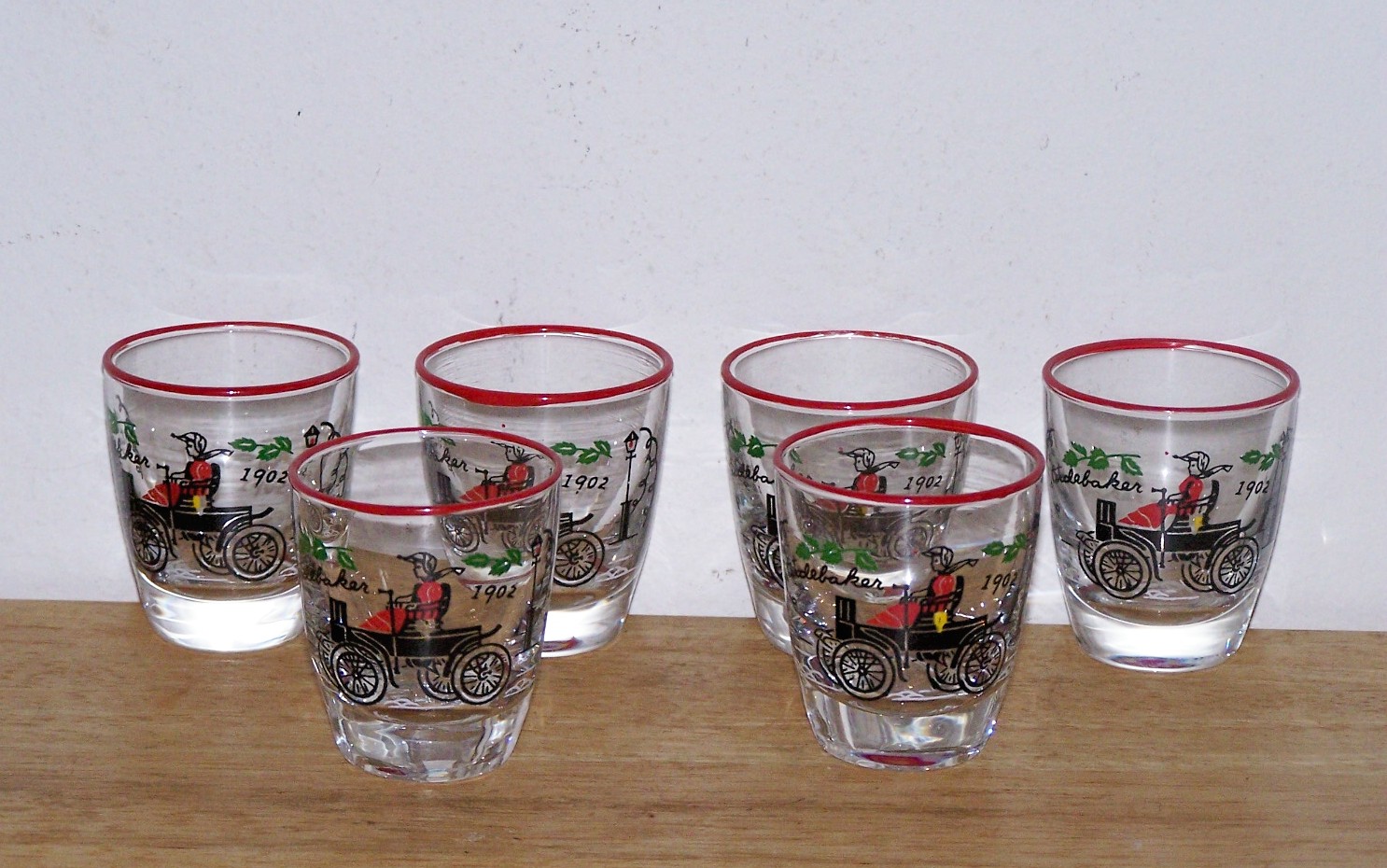 6 Old Auto Shot Glasses By Libbey