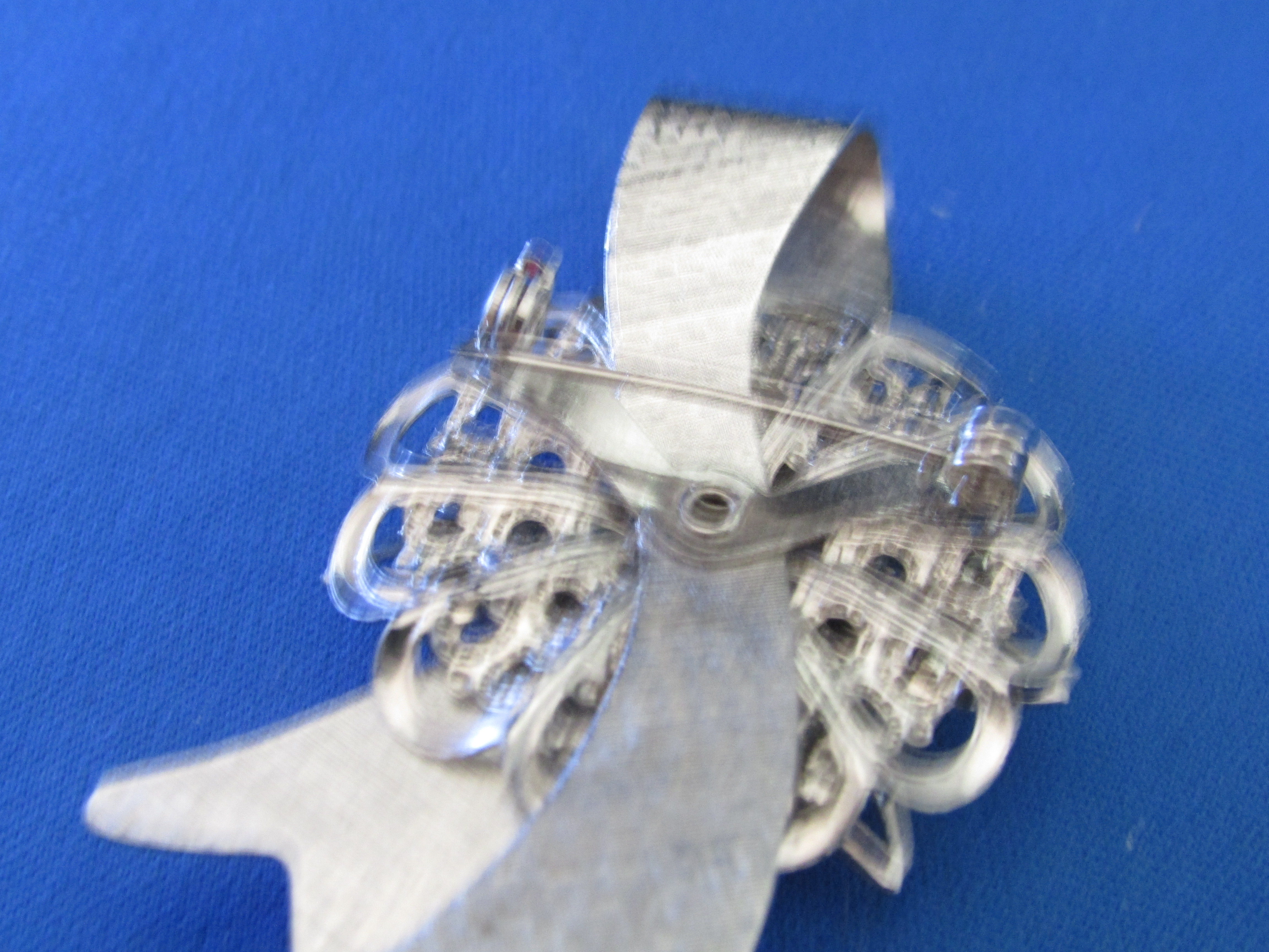 Silver and Black Rhinestone Ribbon Brooch