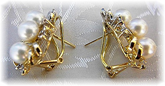 14K Gold Diamond & Pearl French Back Earrings