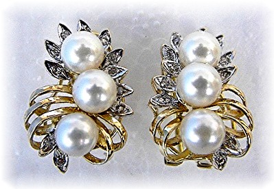 14K Gold Diamond & Pearl French Back Earrings
