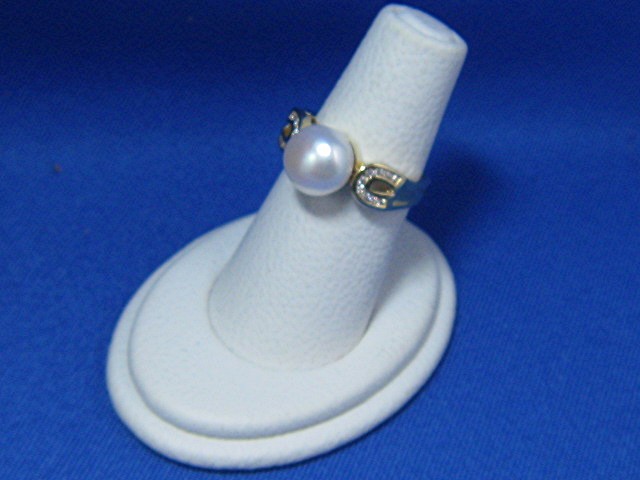 Ring 14K Gold 9mm Pearl and Bezel Set 20 Diamond