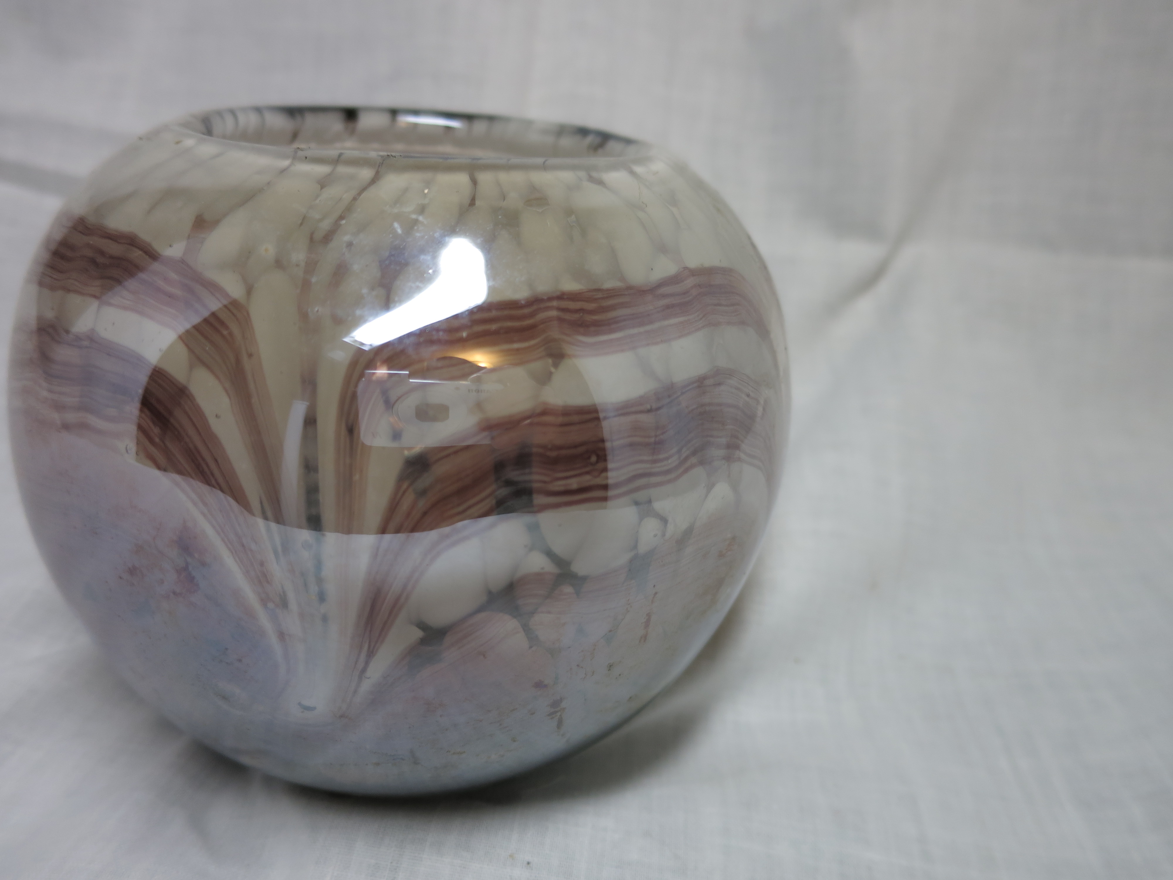 Modern Cased Glass Bud Vase or Candle Bowl Gold Purple
