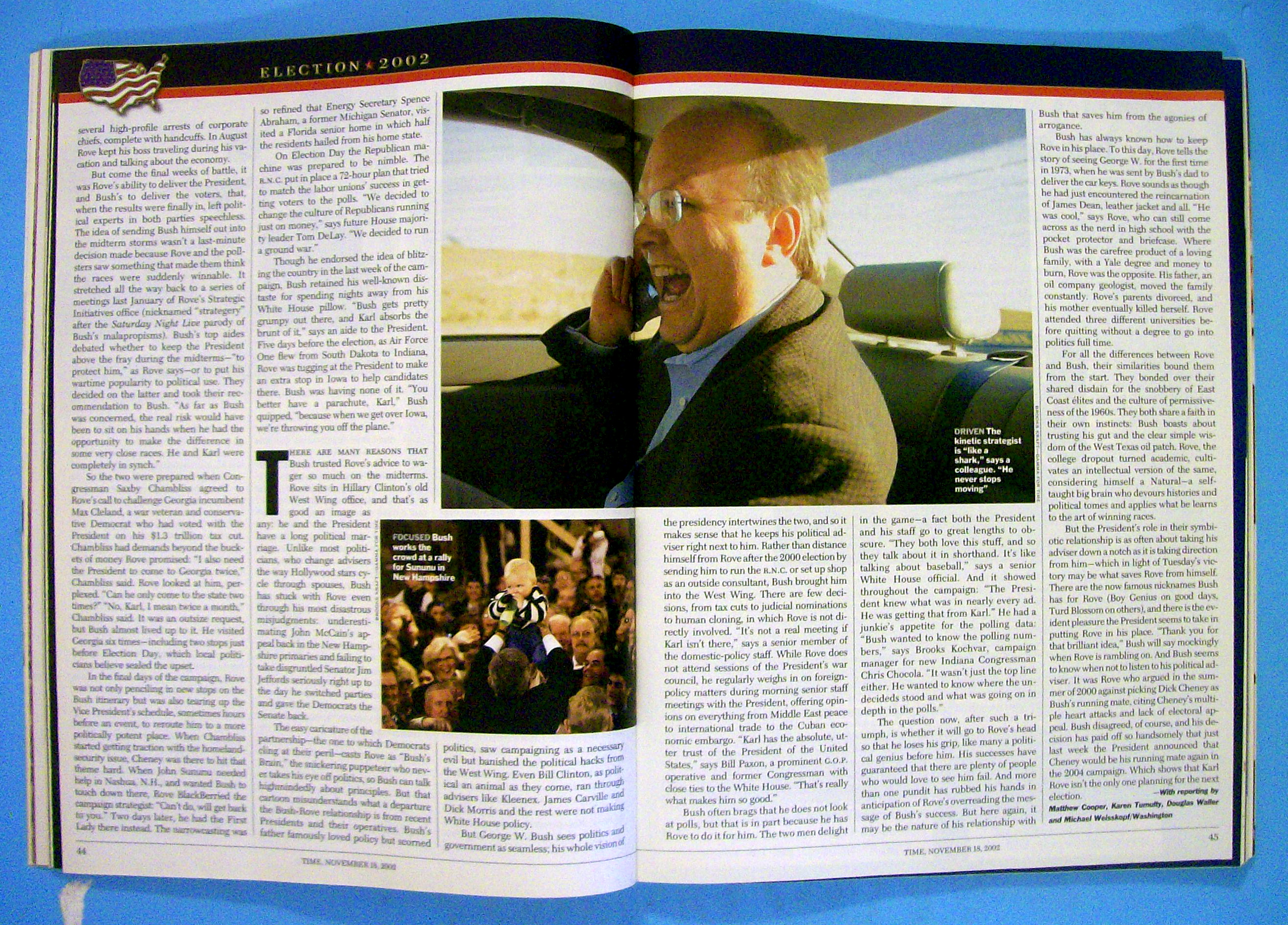Time Magazine November 18, 2002 Pres Bush & Karl Rove