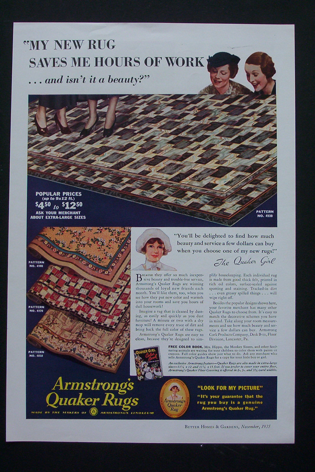 1935 Armstrong's Quaker Rugs with A New Rug