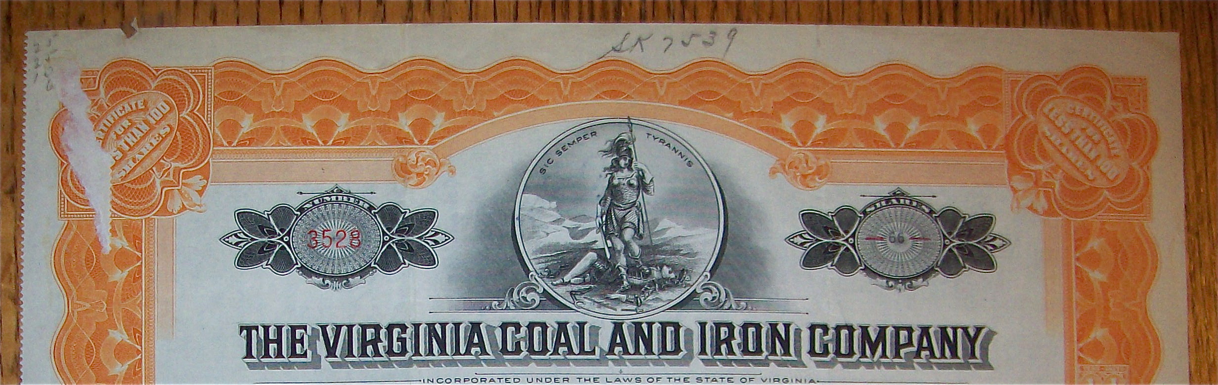 1933 Virginia Coal & Iron Company Stock Certificate