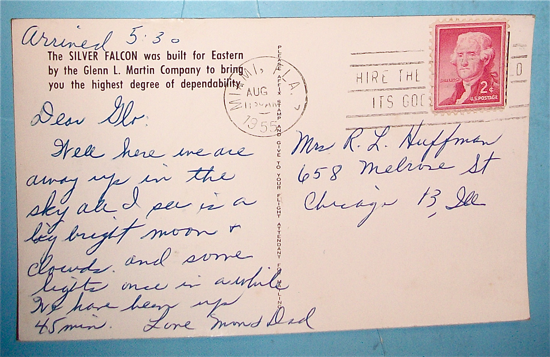 Eastern Airlines Silver Falcon Postcard