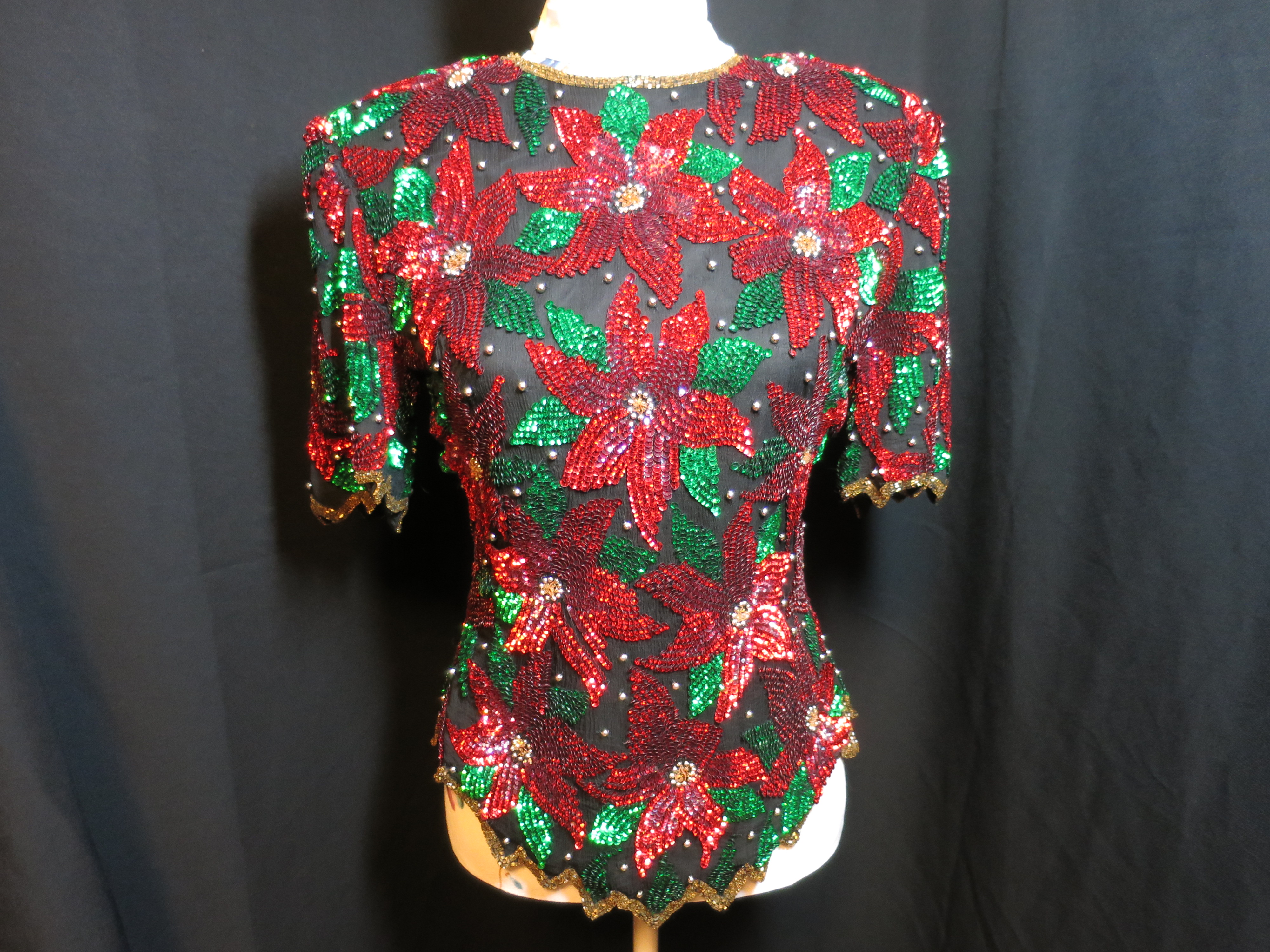Lawrence Kazer Paris New York Poinsettia Blouse SMALL