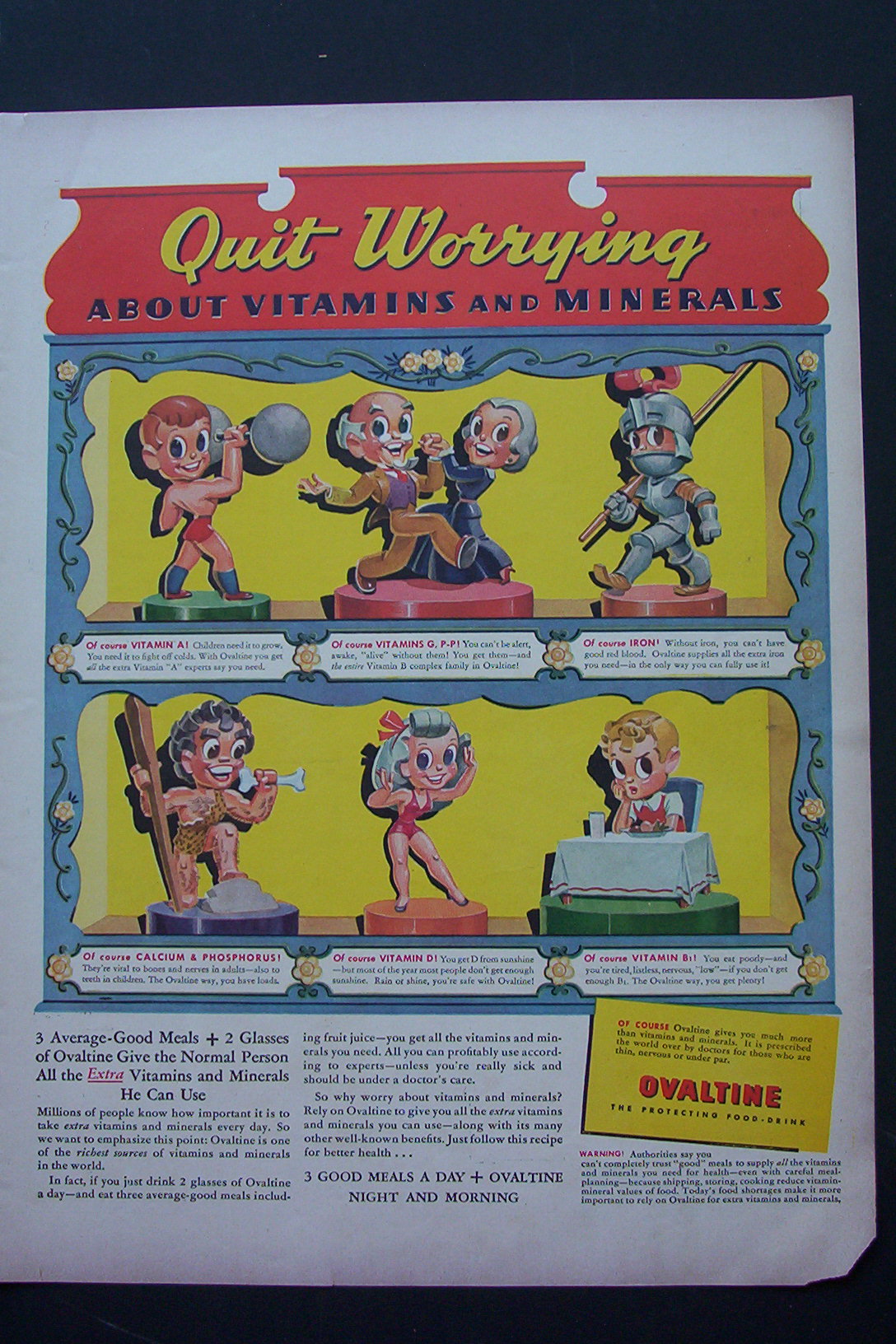1943 Ovaltine Food Drink with Man in 6 Different Ways
