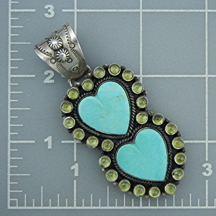 DAN DODSON Turquoise Peridot  Sterling Silver  Hearts P