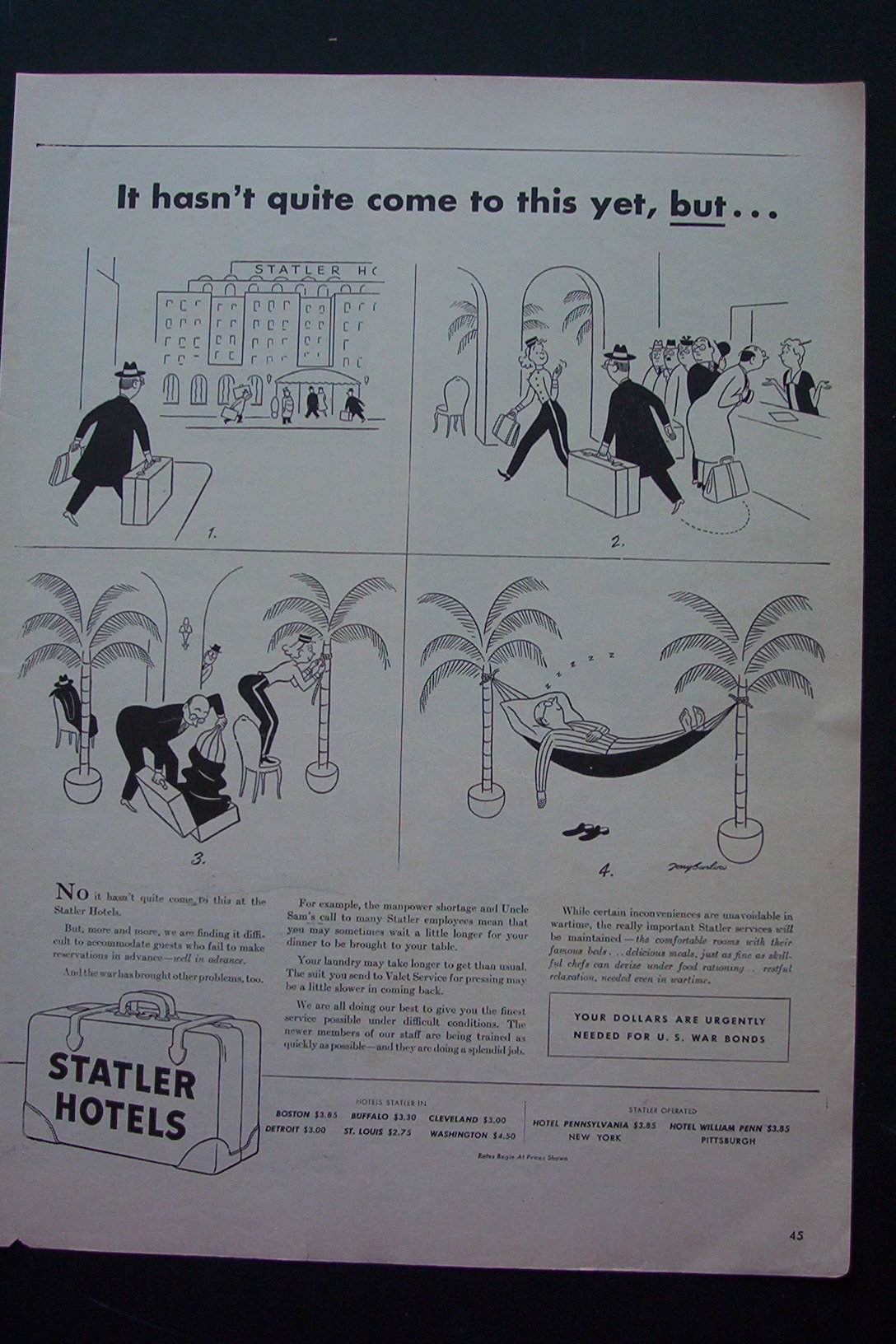 1943 Statler Hotels with 4 Different Scenes