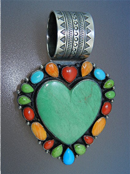Don Lucas Kingman Turquoise Sterling Silver Coral Heart