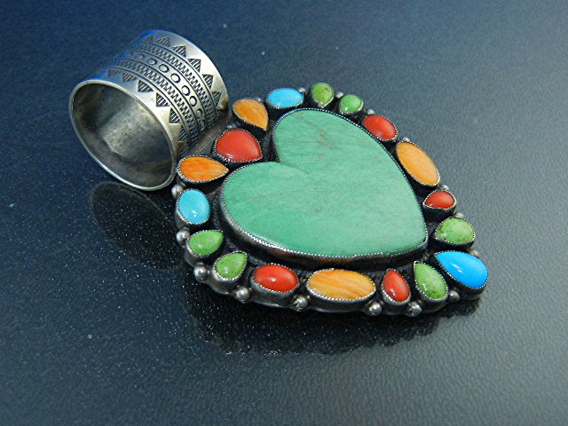 Don Lucas Kingman Turquoise Sterling Silver Coral Heart