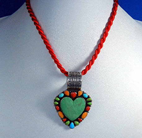 Don Lucas Kingman Turquoise Sterling Silver Coral Heart