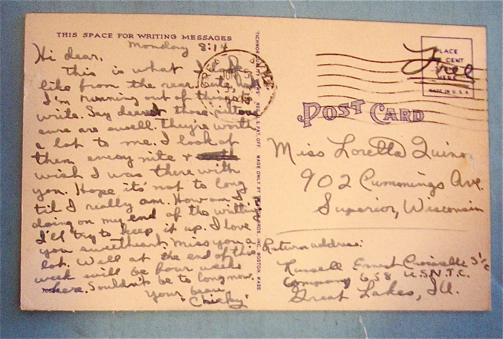 Soldier Scratching Head On Ship Postcard