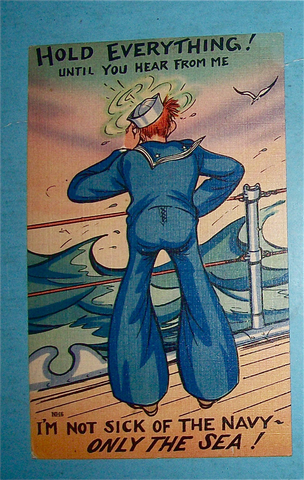 Soldier Scratching Head On Ship Postcard