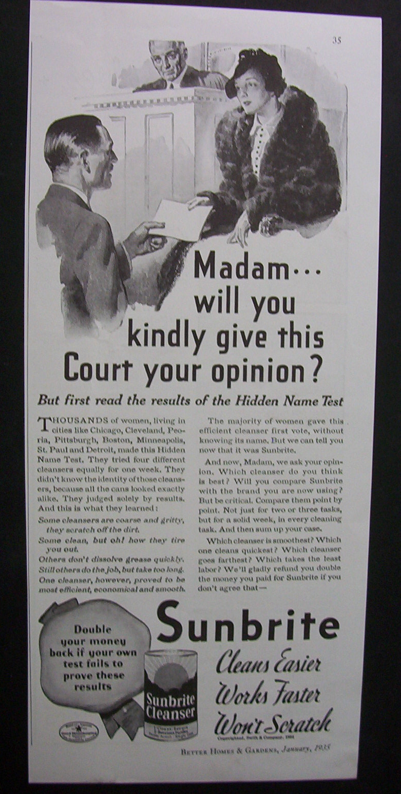 1935 Sunbrite Cleanser with Woman who is in Court