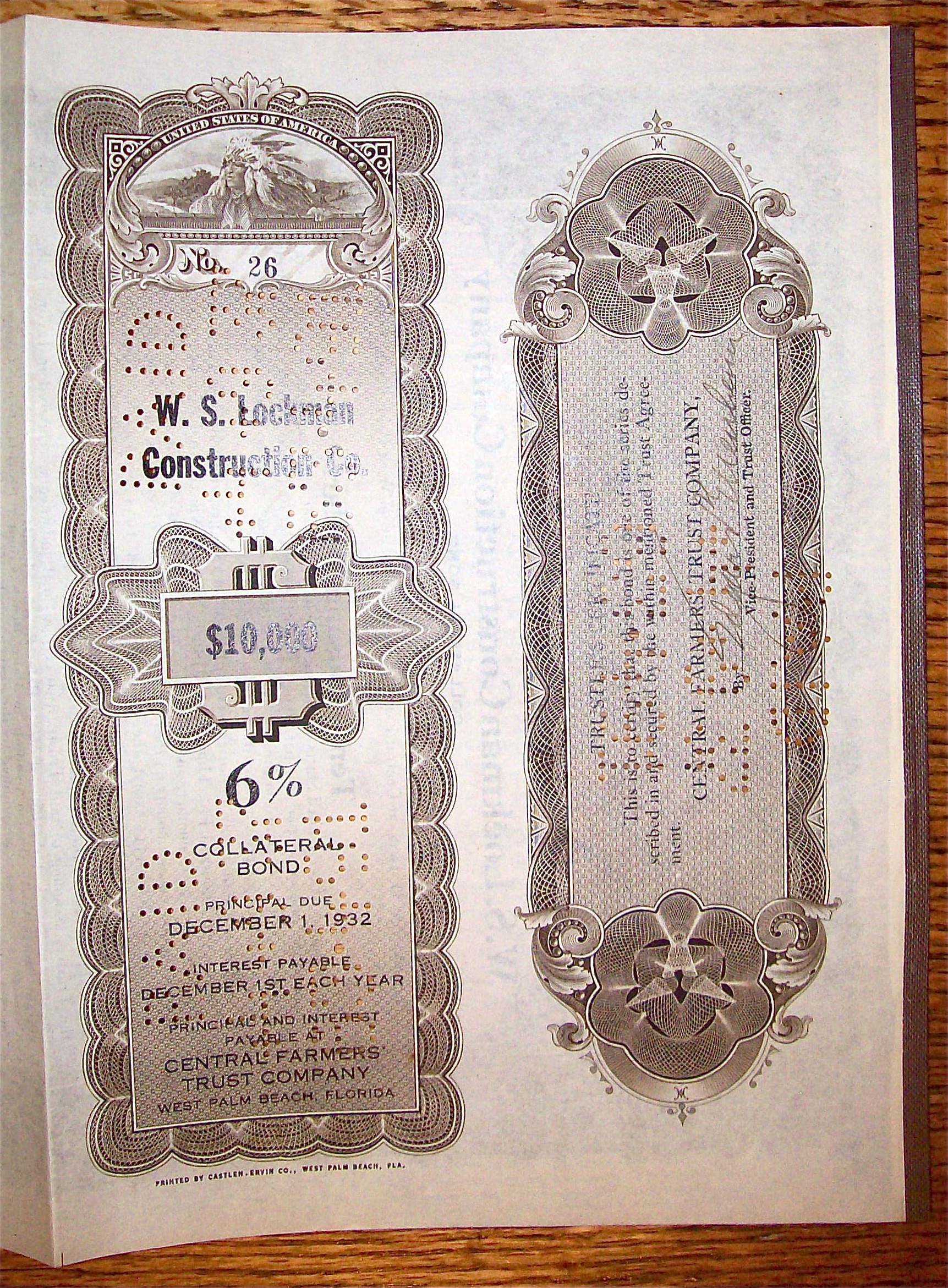 1932 W. S. Lockman Construction Company Bond