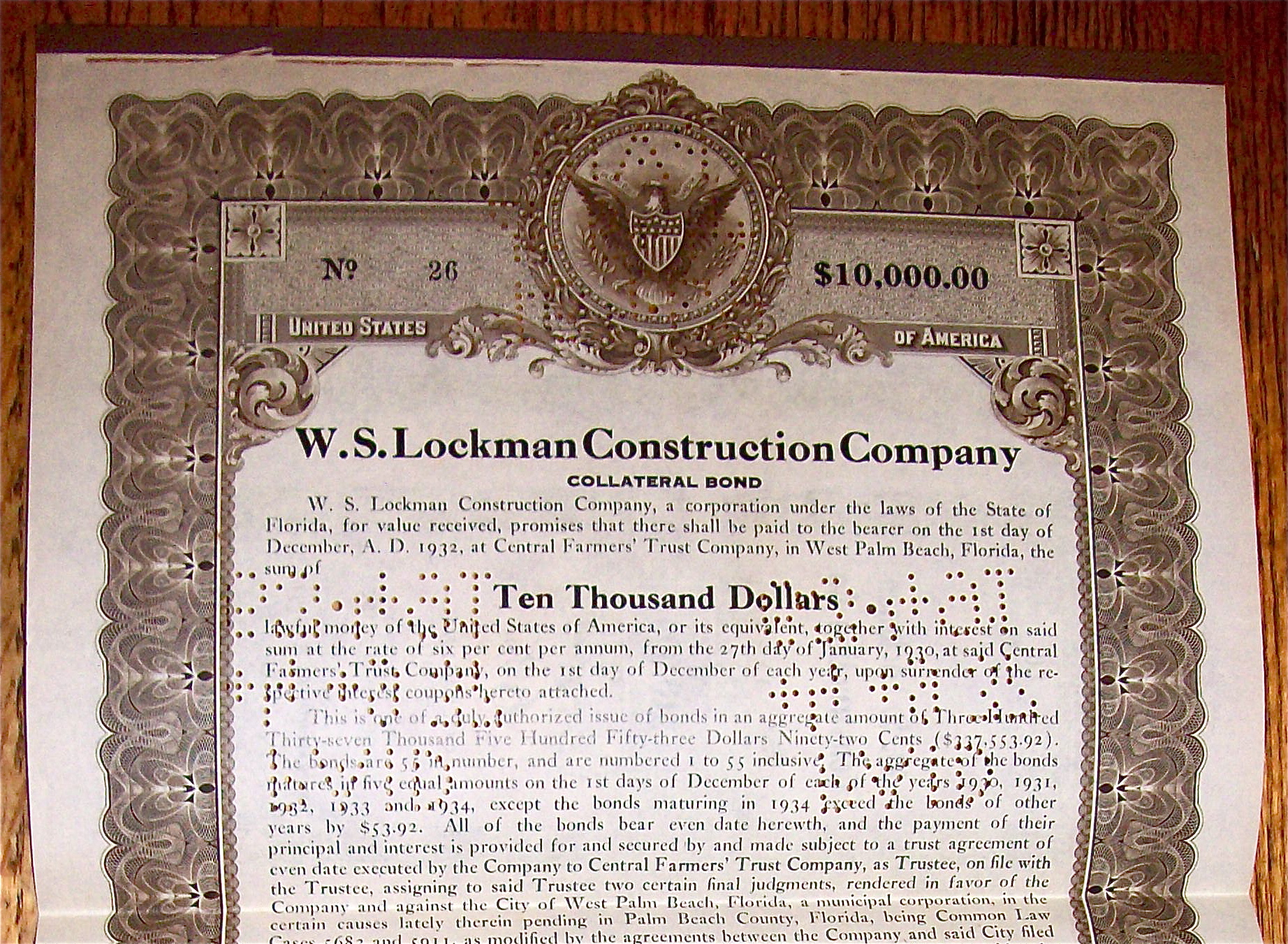 1932 W. S. Lockman Construction Company Bond