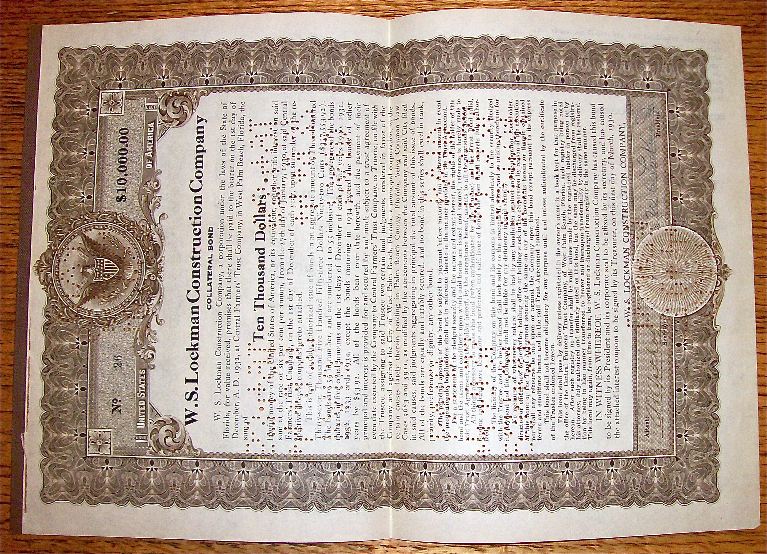 1932 W. S. Lockman Construction Company Bond