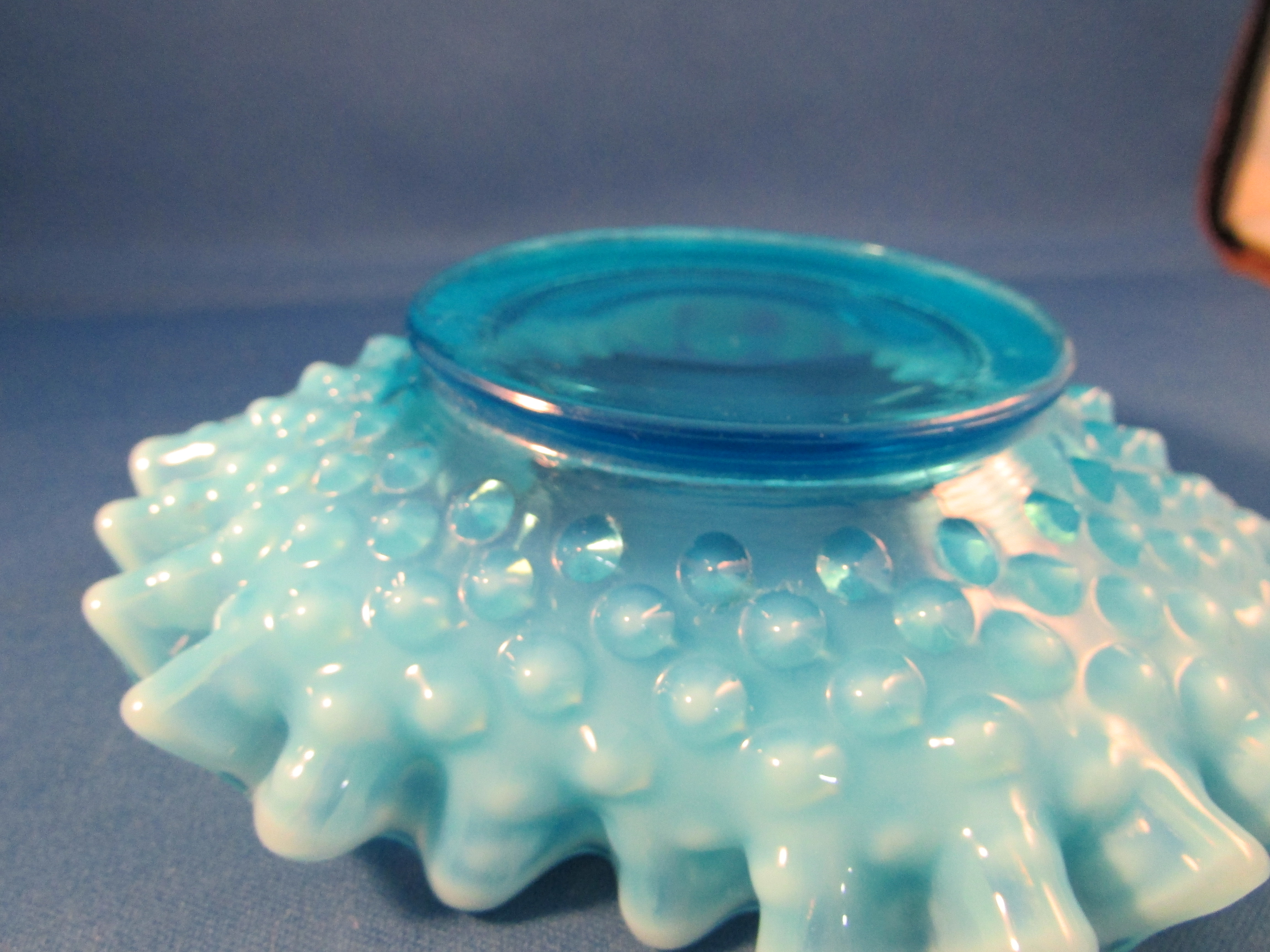Fenton Blue Opalescent Ruffled Nappy Bon Bon Bowl