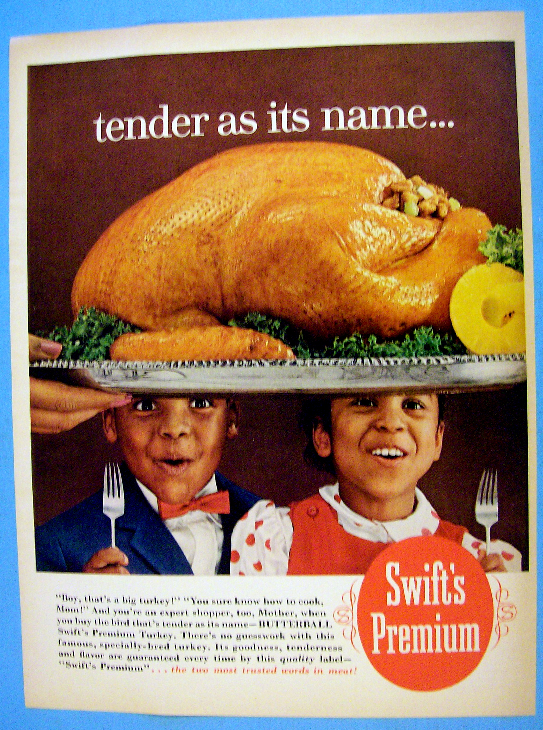 1965 Swift Premium Turkey w/ Children Looking & Smiling