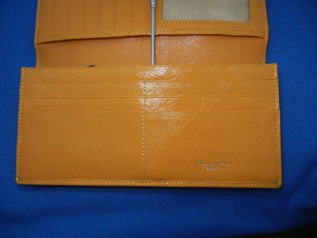 Christian Dior Gold Leather Bifold Checkbook Wallet