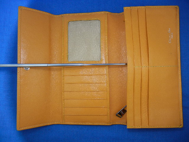 Christian Dior Gold Leather Bifold Checkbook Wallet