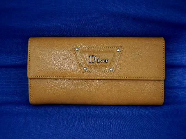 Christian Dior Gold Leather Bifold Checkbook Wallet