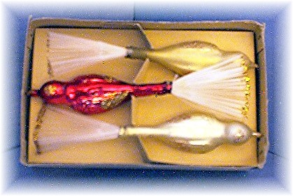Christmas Clip Birds Antique Hand Blown Orig Box Japan