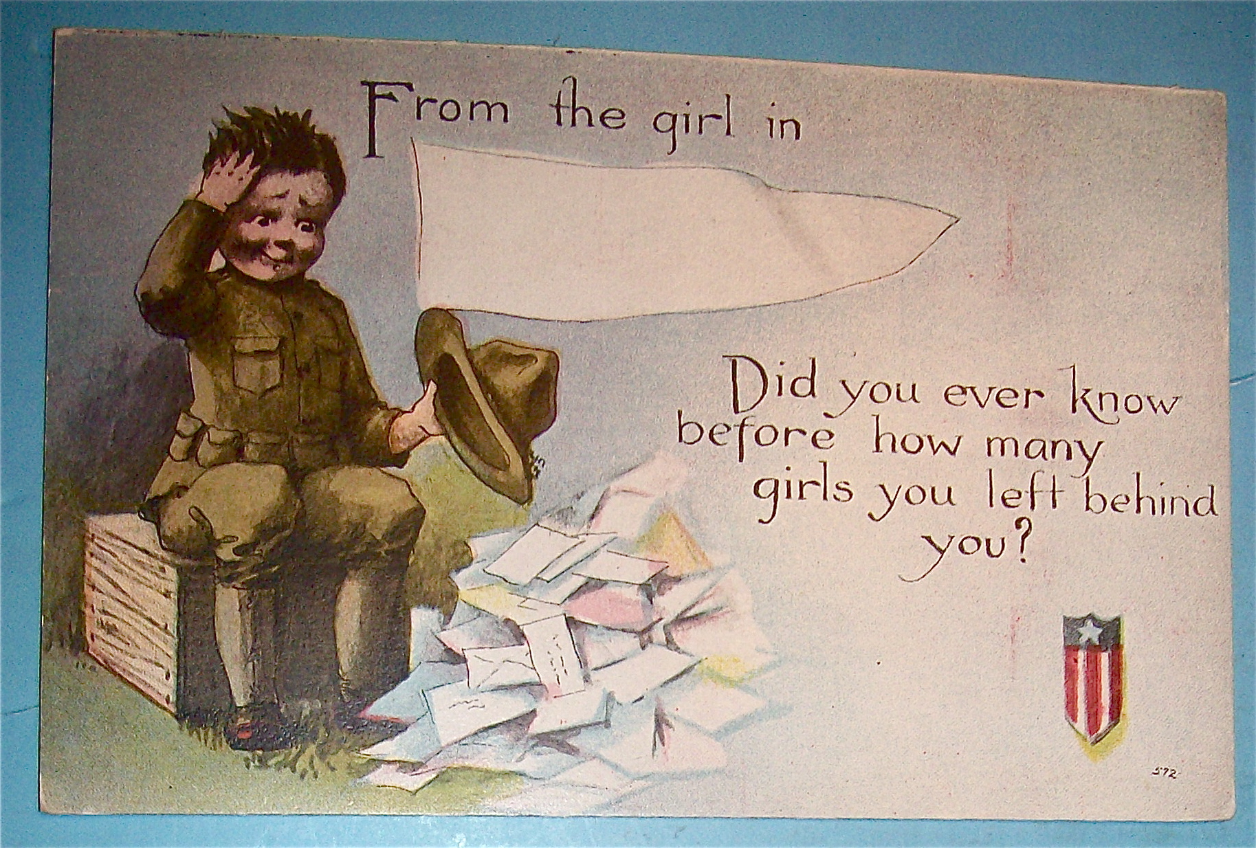 Soldier Boy Looking Through Mail Postcard