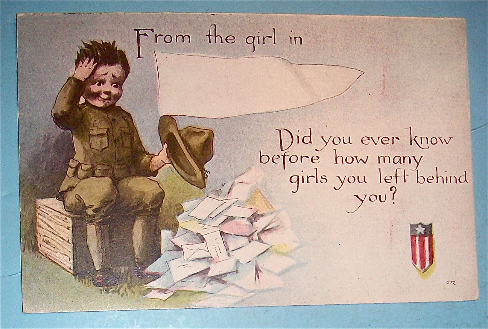 Soldier Boy Looking Through Mail Postcard