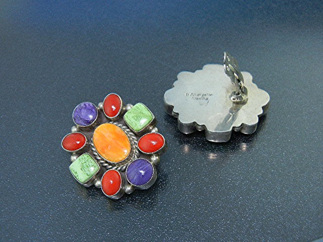 Darrel Livingston Sterling Silver Gaspeite Coral Clip E