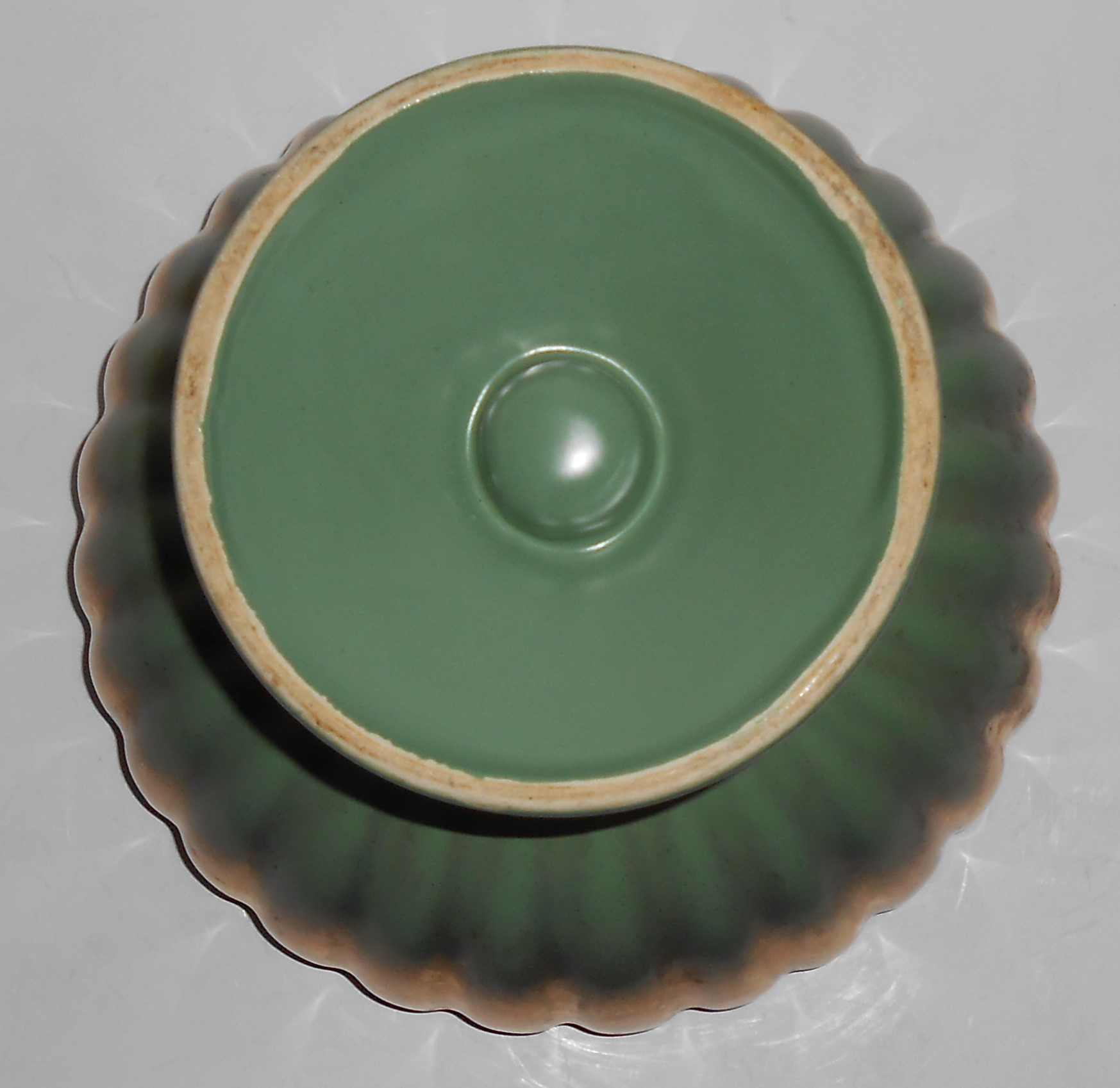 Bauer Pottery Tracy Irwin Green W/Gold Pumpkin Compote