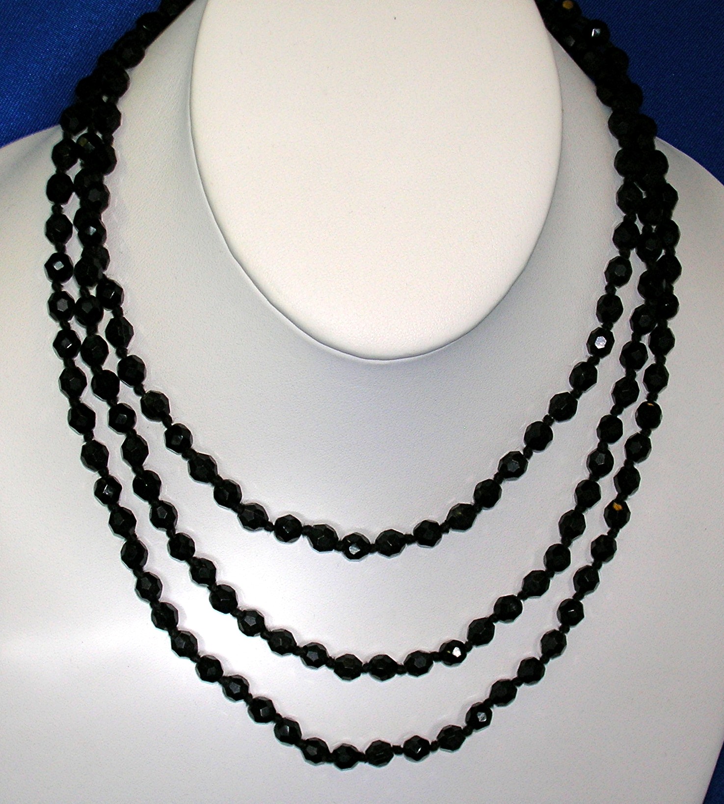 Austrian Black Crystal Faceted 54 Inch Necklace