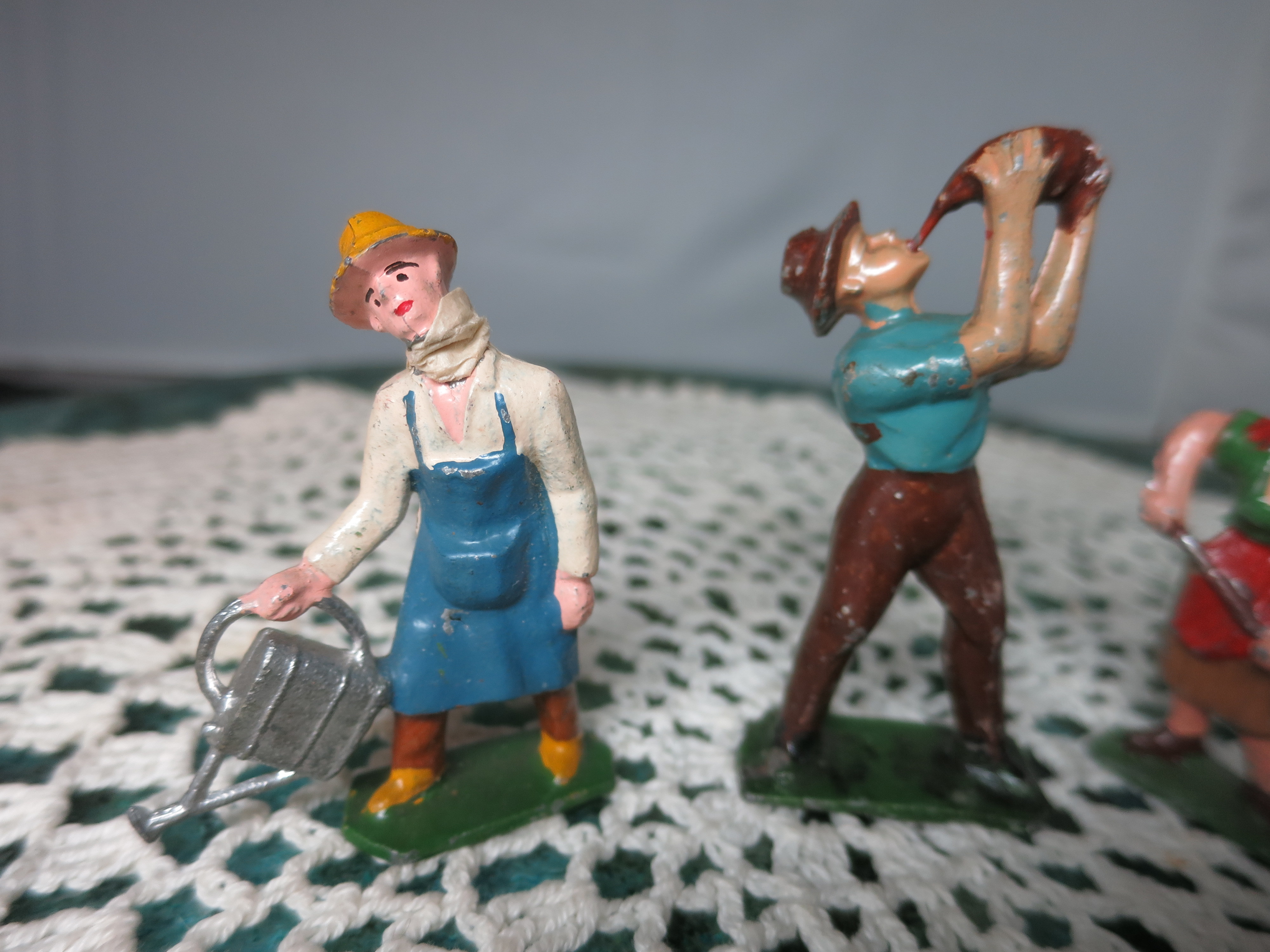 Farmers Working France Lead toy Figurine 3pc Water can Flask etc