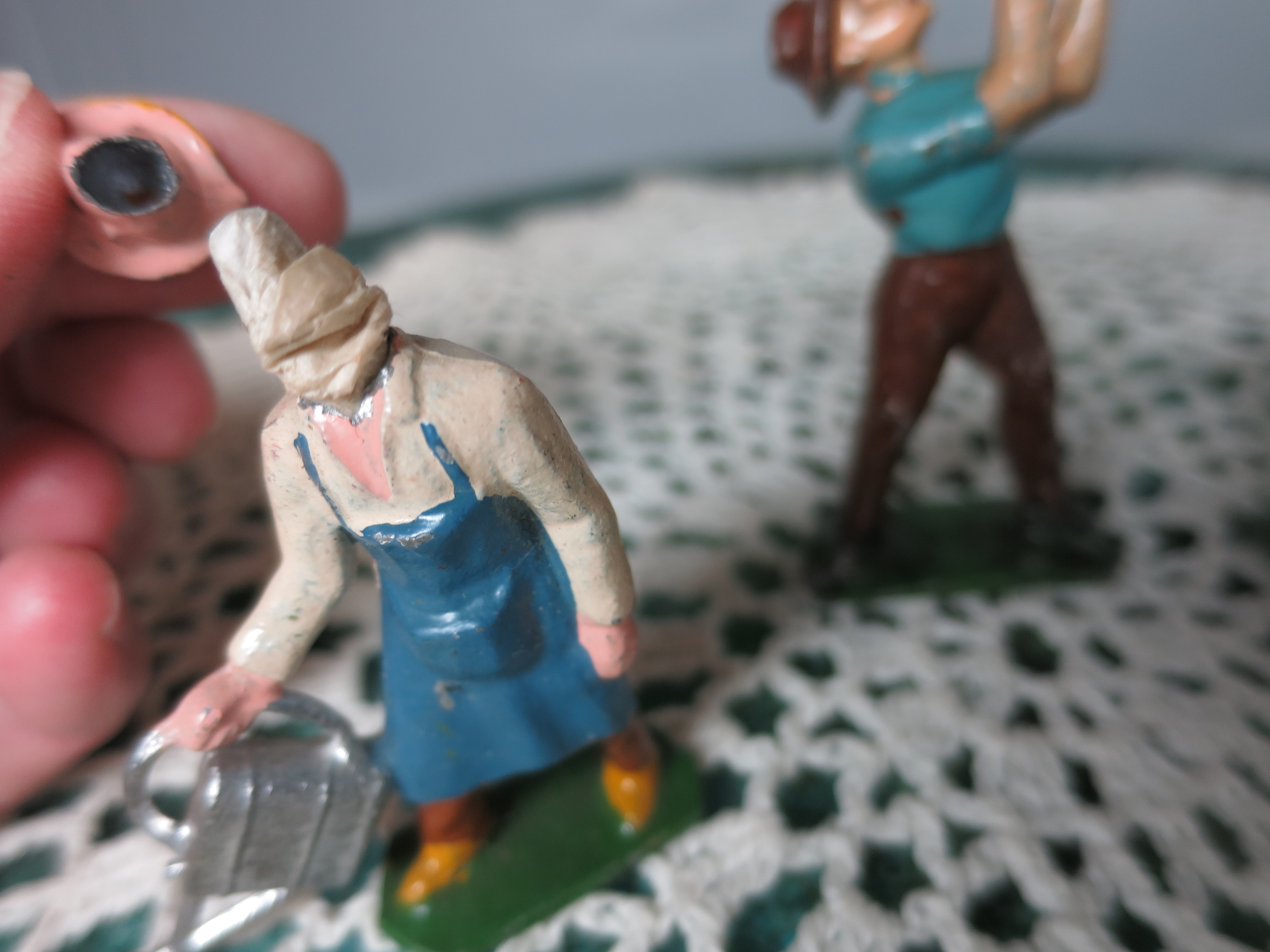 Farmers Working France Lead toy Figurine 3pc Water can Flask etc