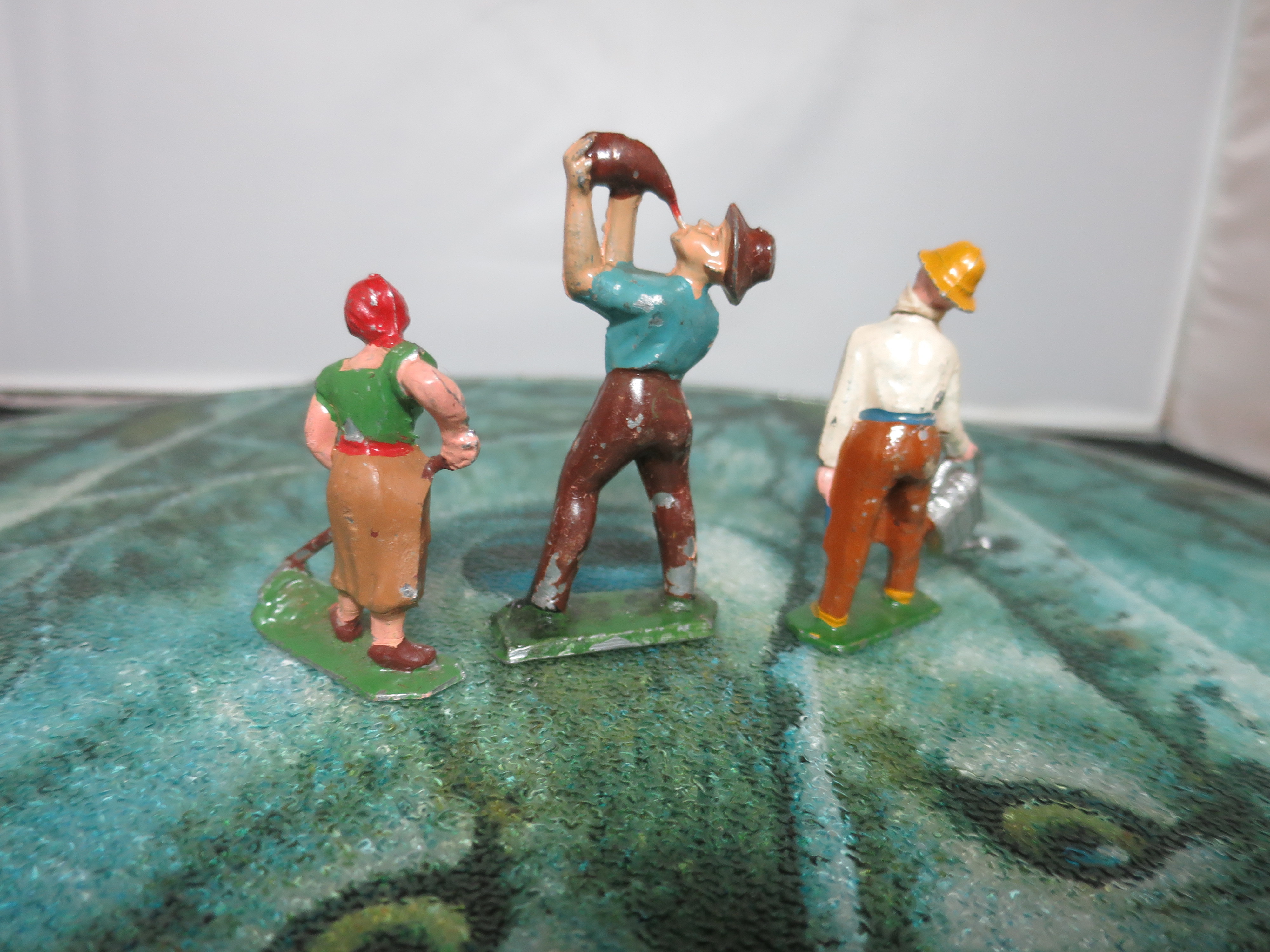 Farmers Working France Lead toy Figurine 3pc Water can Flask etc