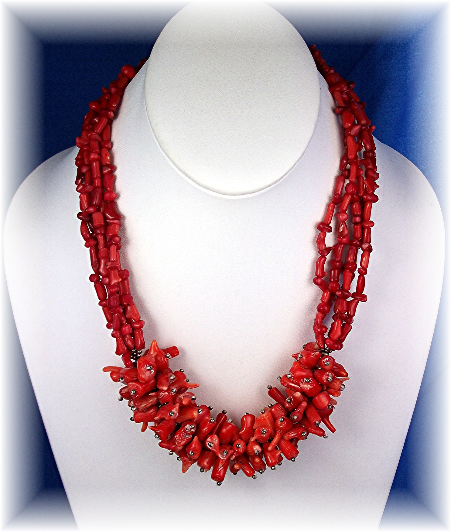 Necklace Natural bamboo Red  Coral Sterling Silver