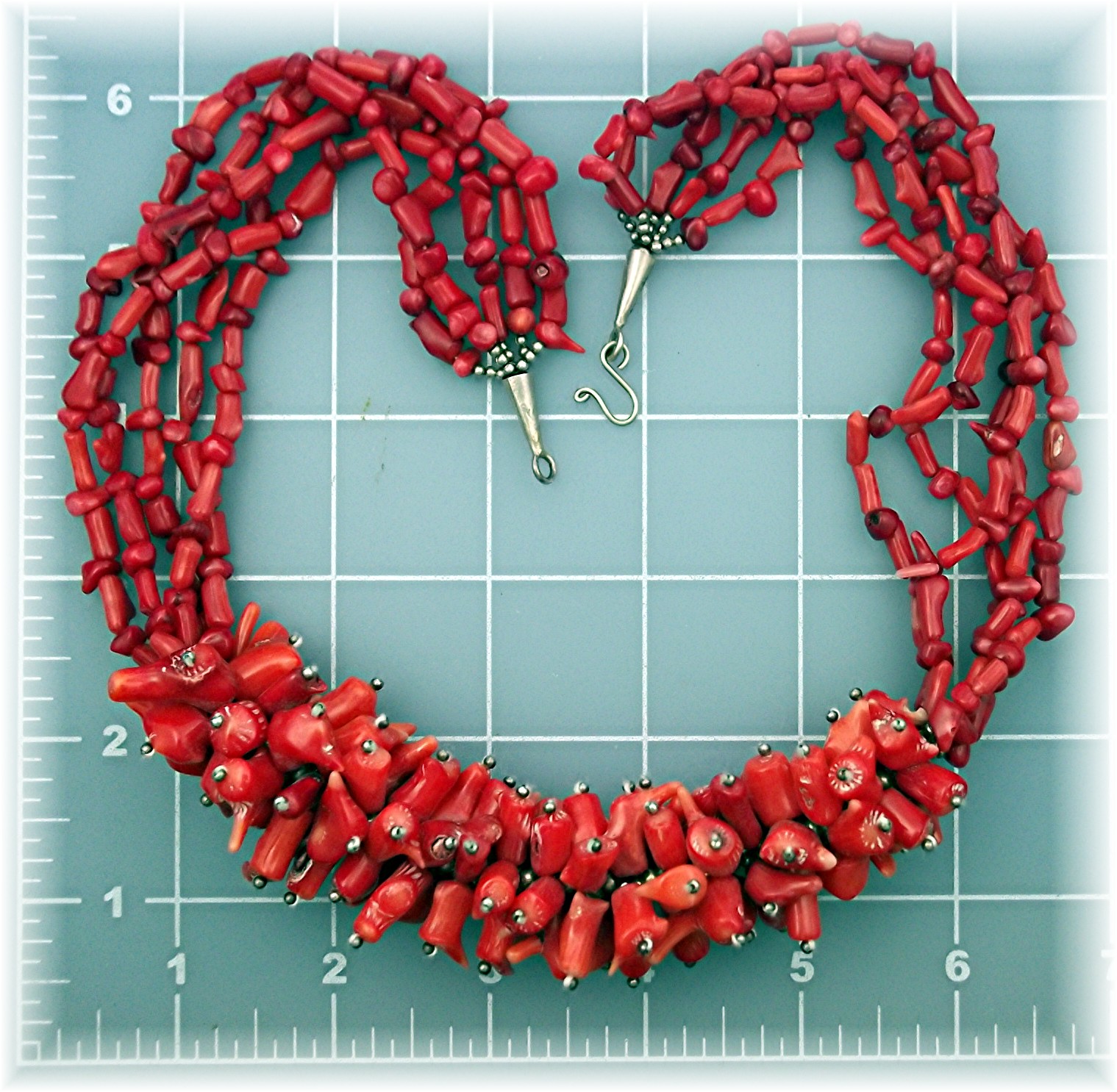 Necklace Natural bamboo Red  Coral Sterling Silver