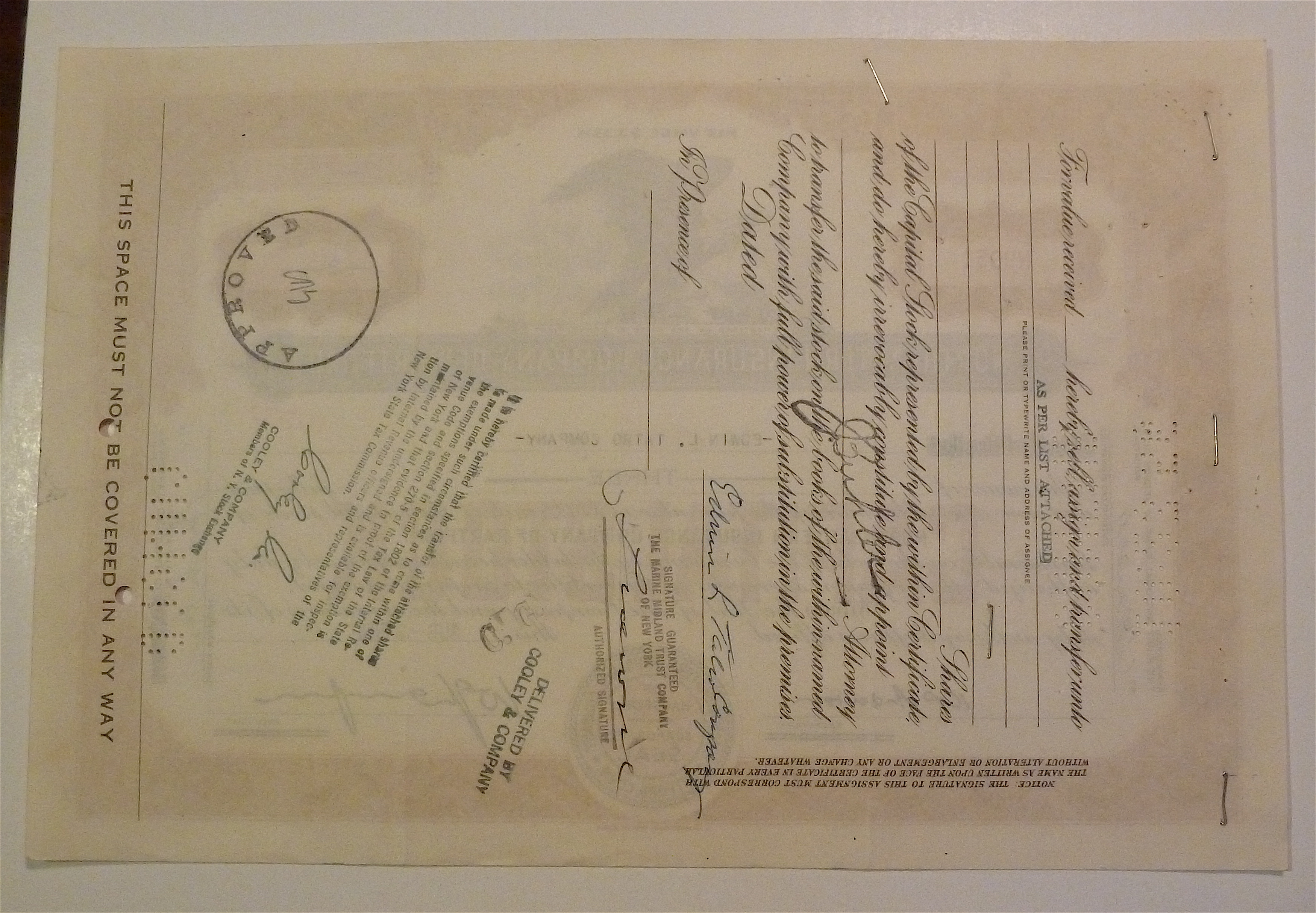 NorthEastern Insurance Co Of Hartford Stock Certificate
