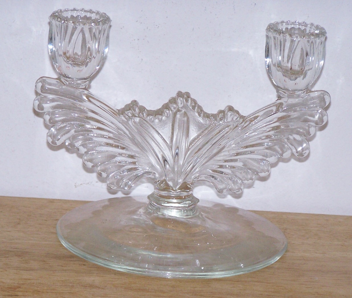 Pair Of Clear Glass Double Candlesticks
