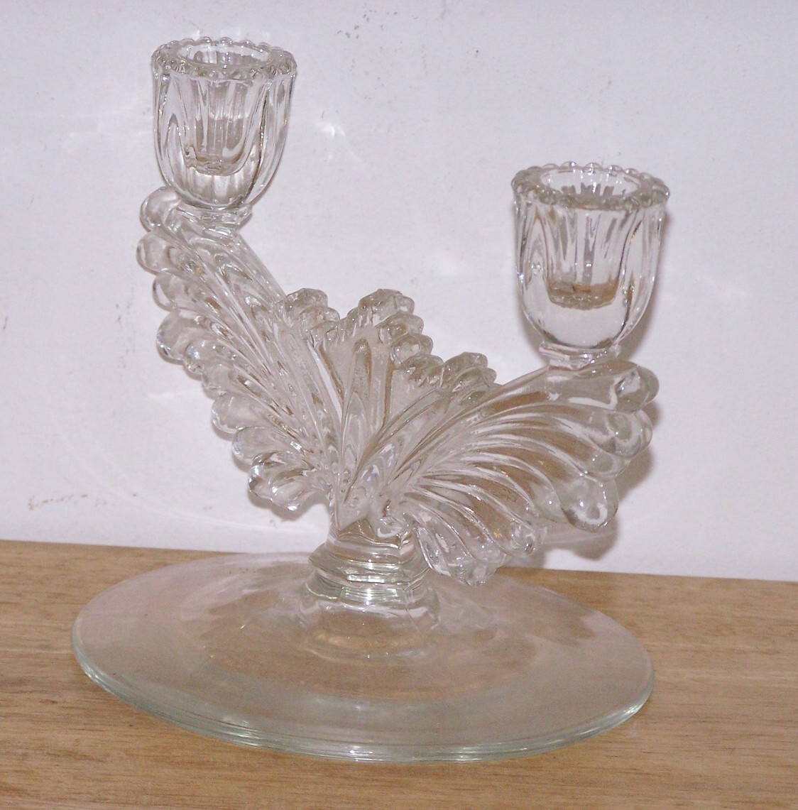 Pair Of Clear Glass Double Candlesticks