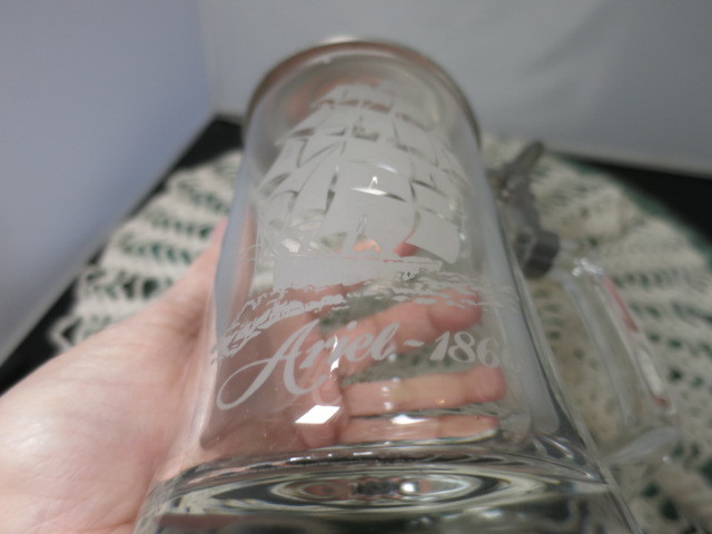 Vintage Old Spice Ariel 1866 Clipper Ship Etched Glass Pewter