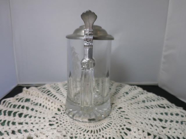 Vintage Old Spice Ariel 1866 Clipper Ship Etched Glass Pewter