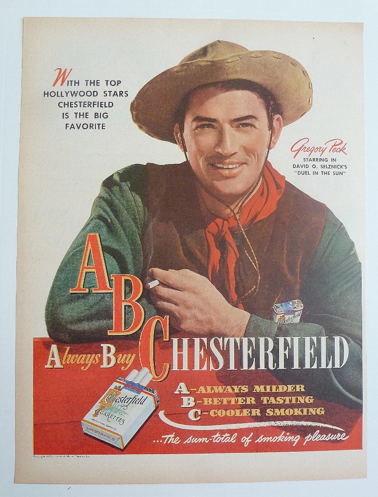 1947 Chesterfield Cigarettes With Gregory Peck