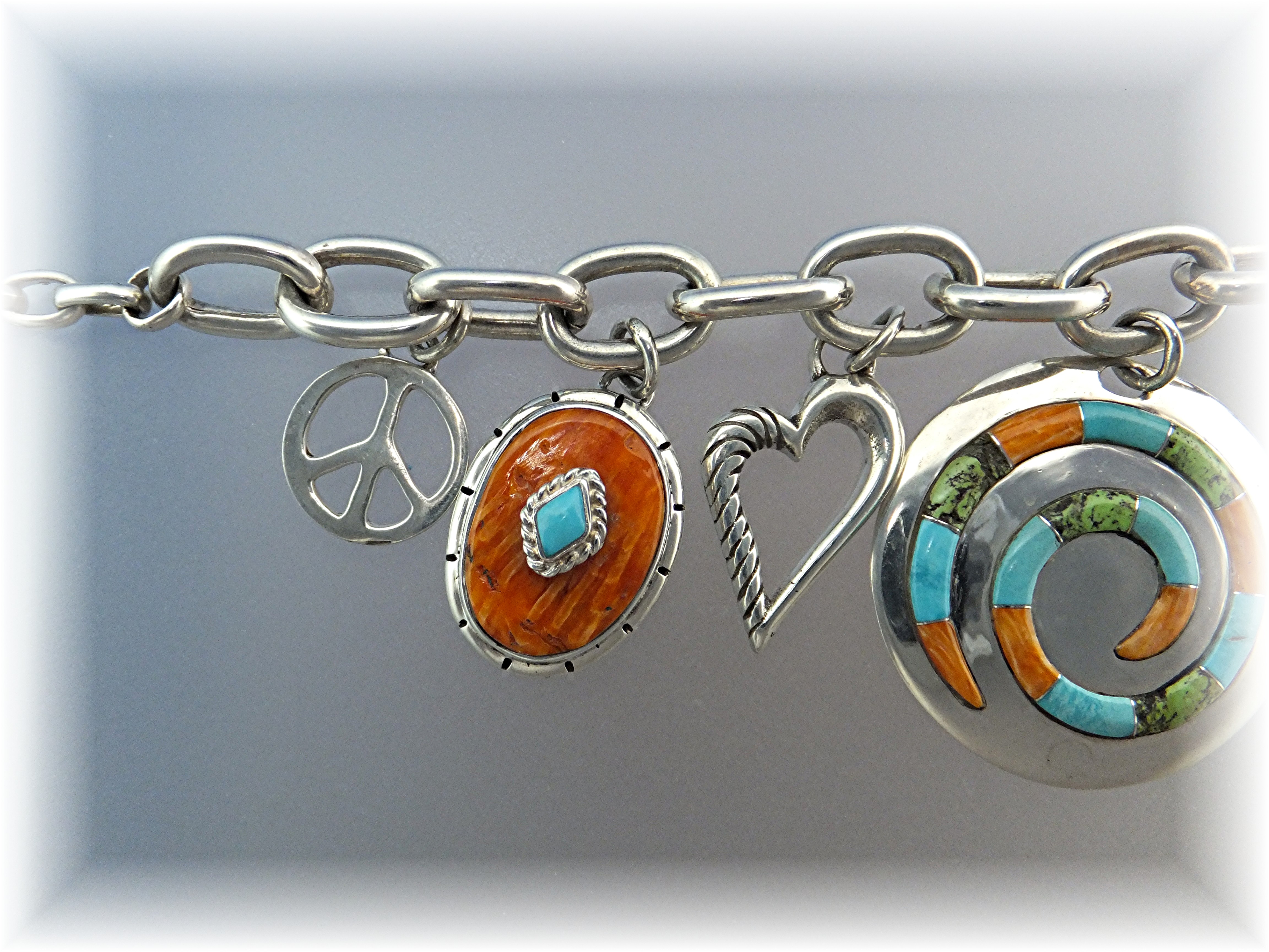 Bracelet Sterling Silver Charms Inlay  A.J. Toggle